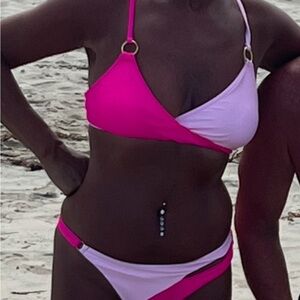 Chic Pink and Blue Color-Blocked Bikini for Beach Fun
